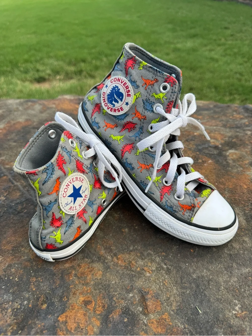 Converse Chuck Taylor Dinosaur All Star Dinoverse Hi-Top Gray Neon Kids US 2